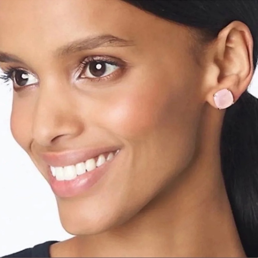 Kate Spade Gold and Light Pink Small Square Stud Earrings New - Picture 2 of 8